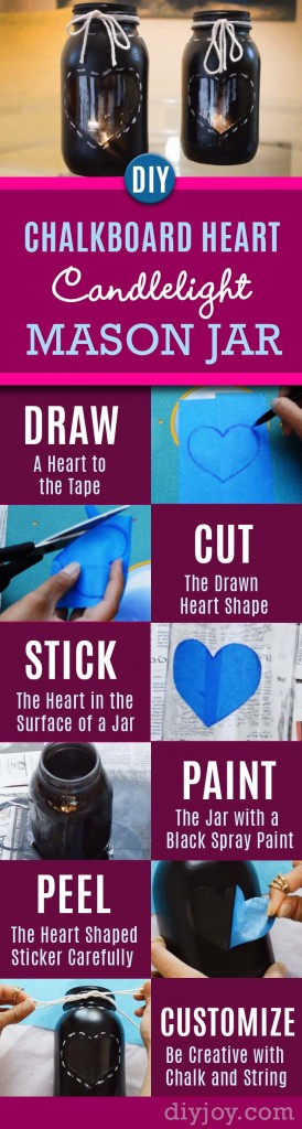 50 Crafts To Make and Sell - Easy DIY Ideas for Cheap Things To Sell on Etsy, Online and for Craft Fairs. Make Money with These Homemade Crafts for Teens, Kids, Christmas, Summer, Mother’s Day Gifts. | Chalkboard Heart Candlelight Mason Jar #crafts #diy
