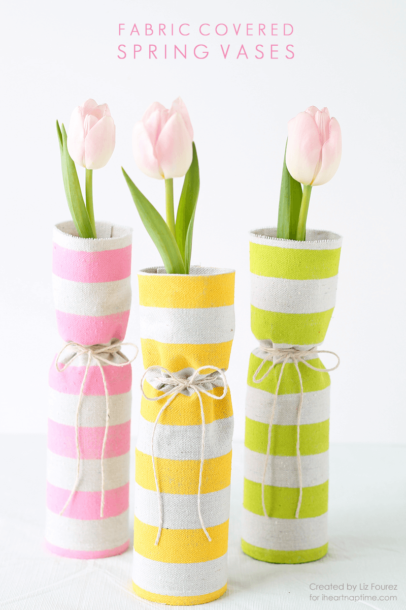50 Crafts To Make and Sell - Easy DIY Ideas for Cheap Things To Sell on Etsy, Online and for Craft Fairs. Make Money with These Homemade Crafts for Teens, Kids, Christmas, Summer, Mother’s Day Gifts. | Fabric Covered Spring Vases #crafts #diy