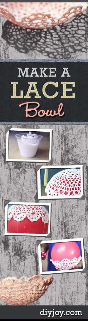 50 Crafts To Make and Sell - Easy DIY Ideas for Cheap Things To Sell on Etsy, Online and for Craft Fairs. Make Money with These Homemade Crafts for Teens, Kids, Christmas, Summer, Mother’s Day Gifts. | DIY Lace Bowl #crafts #diy